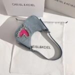 Chic Denim Heart Studded Shoulder Bag - BA023