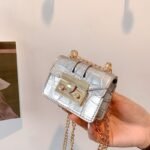 mini bag with a Gold chain strap and a crocodile-patterned - BA004