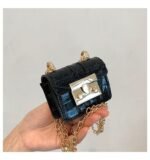 mini bag with a Gold chain strap and a crocodile-patterned - BA004