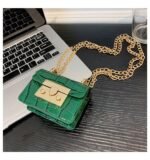 mini bag with a Gold chain strap and a crocodile-patterned - BA004