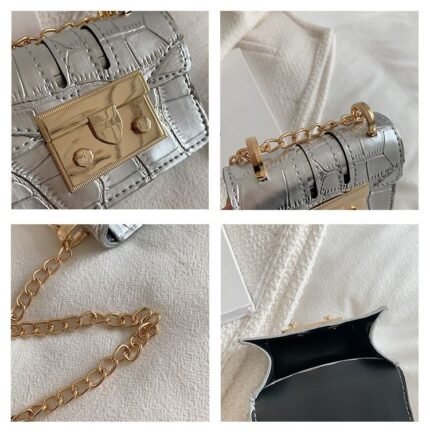 mini bag with a Gold chain strap and a crocodile-patterned - BA004