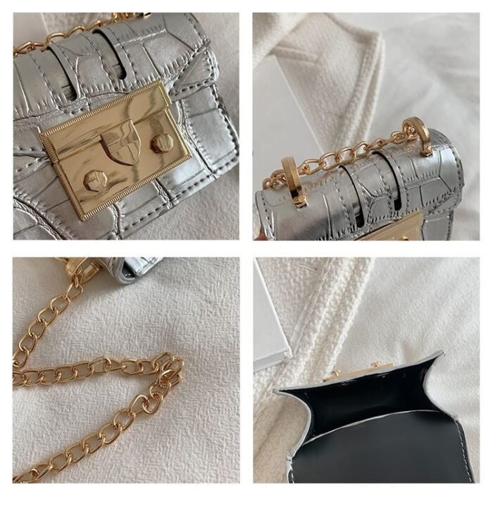 mini bag with a Gold chain strap and a crocodile-patterned - BA004