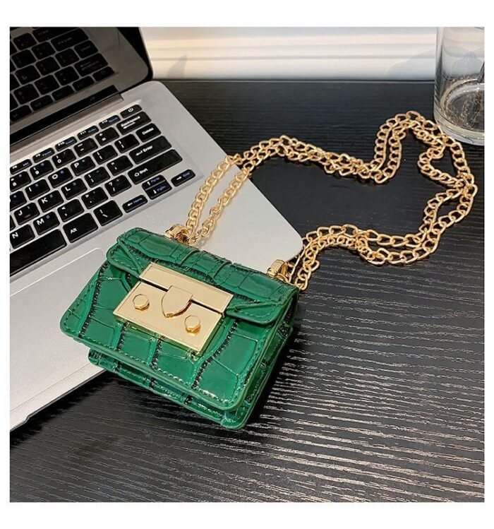 mini bag with a Gold chain strap and a crocodile-patterned - BA004