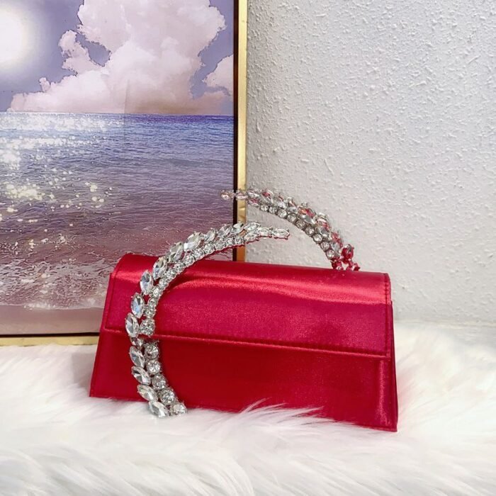 Elegant Satin Evening Clutch Bag with Crystal Handle - BA0017