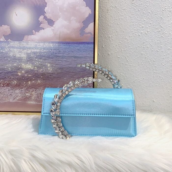 Elegant Satin Evening Clutch Bag with Crystal Handle - BA0017