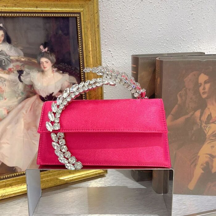 Elegant Satin Evening Clutch Bag with Crystal Handle - BA0017