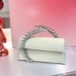 Elegant Satin Evening Clutch Bag with Crystal Handle - BA0017
