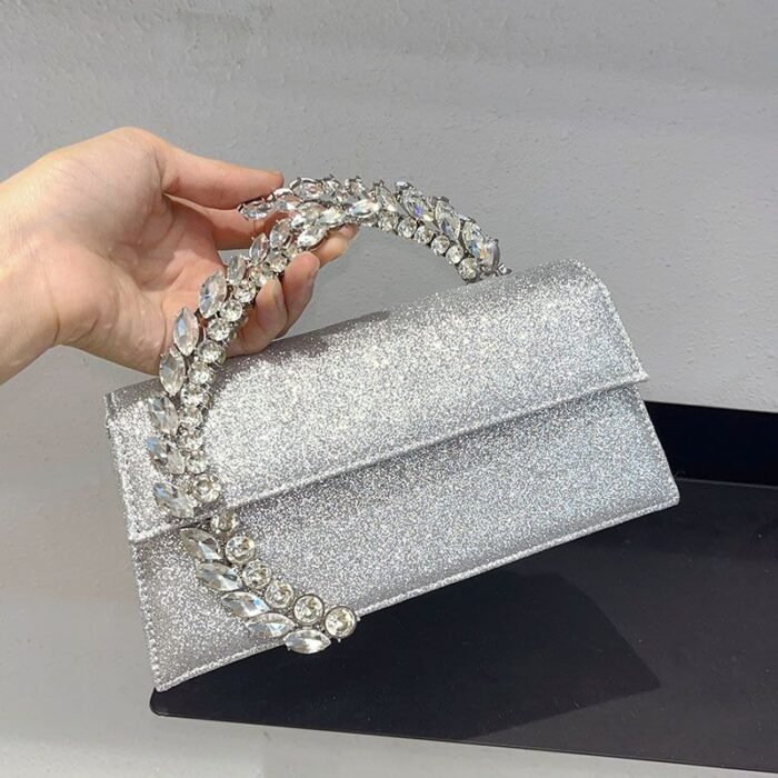 Elegant Satin Evening Clutch Bag with Crystal Handle - BA0017