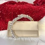 Elegant Satin Evening Clutch Bag with Crystal Handle - BA0017