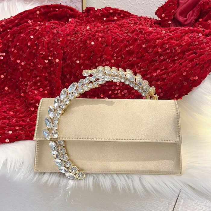 Elegant Satin Evening Clutch Bag with Crystal Handle - BA0017