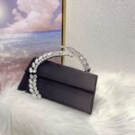 Elegant Satin Evening Clutch Bag with Crystal Handle - BA0017
