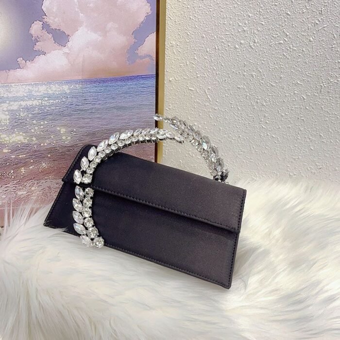 Elegant Satin Evening Clutch Bag with Crystal Handle - BA0017