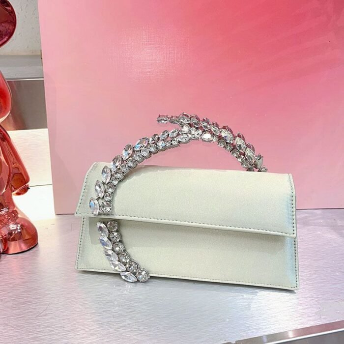 Elegant Satin Evening Clutch Bag with Crystal Handle - BA0017