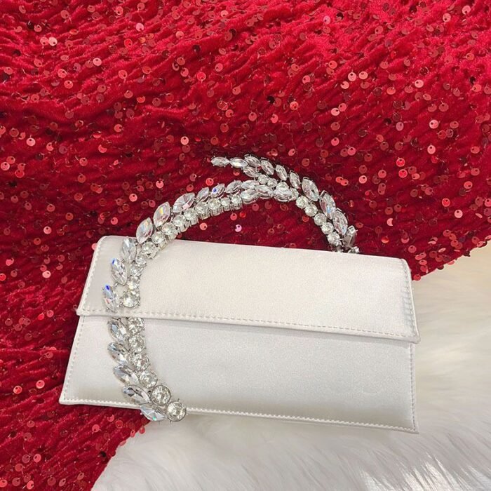 Elegant Satin Evening Clutch Bag with Crystal Handle - BA0017