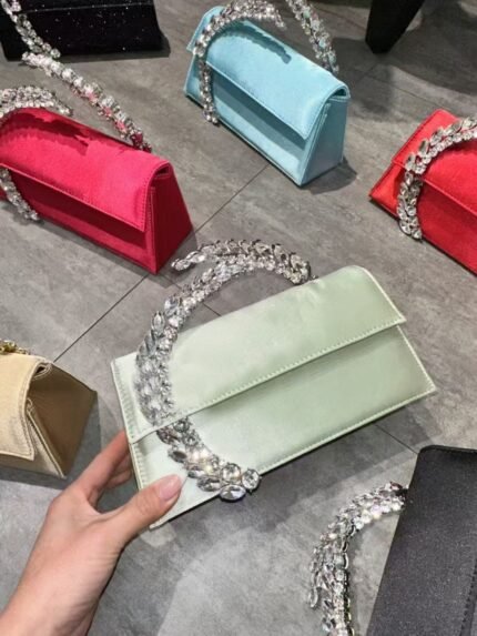 Elegant Satin Evening Clutch Bag with Crystal Handle - BA0017