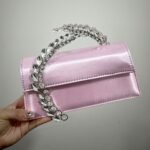 Elegant Satin Evening Clutch Bag with Crystal Handle - BA0017