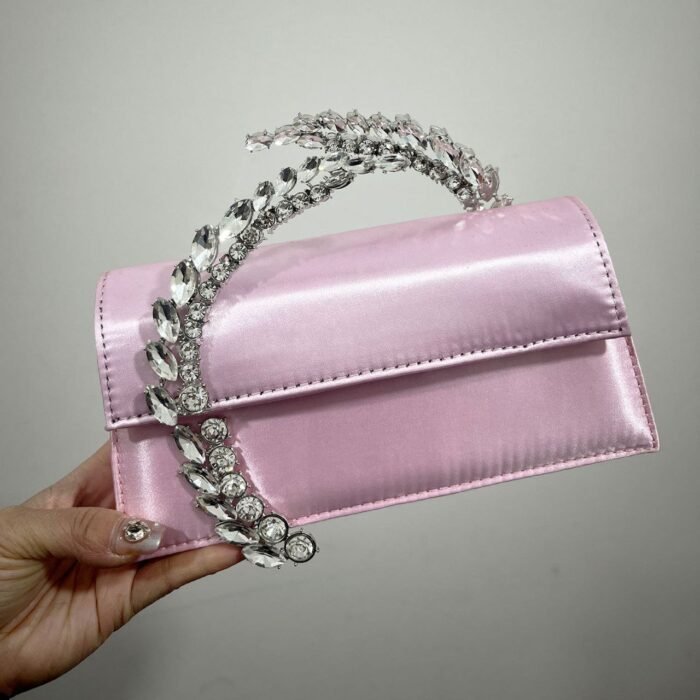 Elegant Satin Evening Clutch Bag with Crystal Handle - BA0017