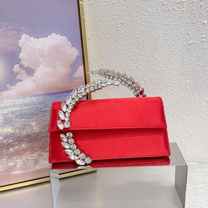 Elegant Satin Evening Clutch Bag with Crystal Handle - BA0017