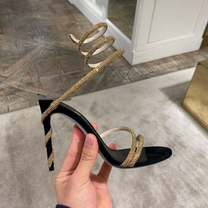 Dazzling Crystal Snake Strap Heels 10cm - NN007