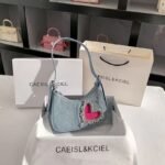 Chic Denim Heart Studded Shoulder Bag - BA023