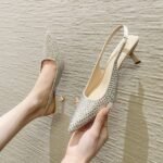 Sparkling Pointed Toe Kitten Heel Slingback Pumps - (S0056)