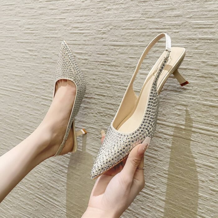 Sparkling Pointed Toe Kitten Heel Slingback Pumps - (S0056)