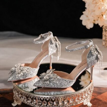 Elegant Glitter Bridal Heels with Crystal Butterfly  N0005