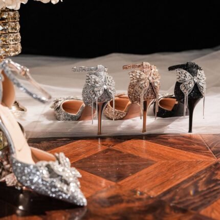 Elegant Glitter Bridal Heels with Crystal Butterfly N0005