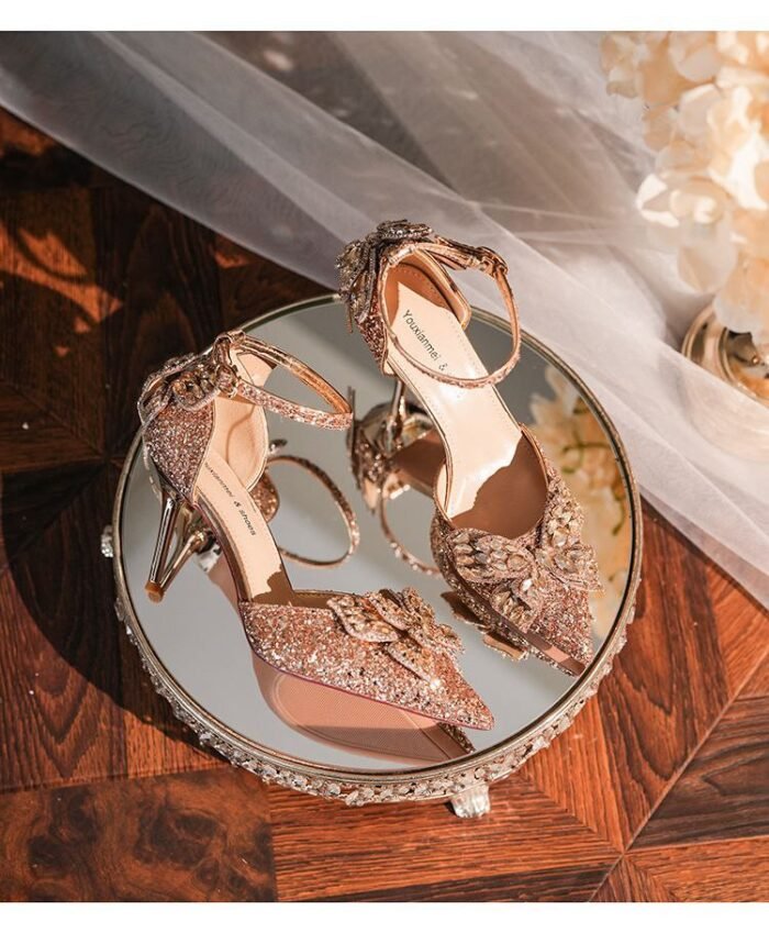 Elegant Glitter Bridal Heels with Crystal Butterfly  N0005