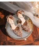 Elegant Glitter Bridal Heels with Crystal Butterfly N0005