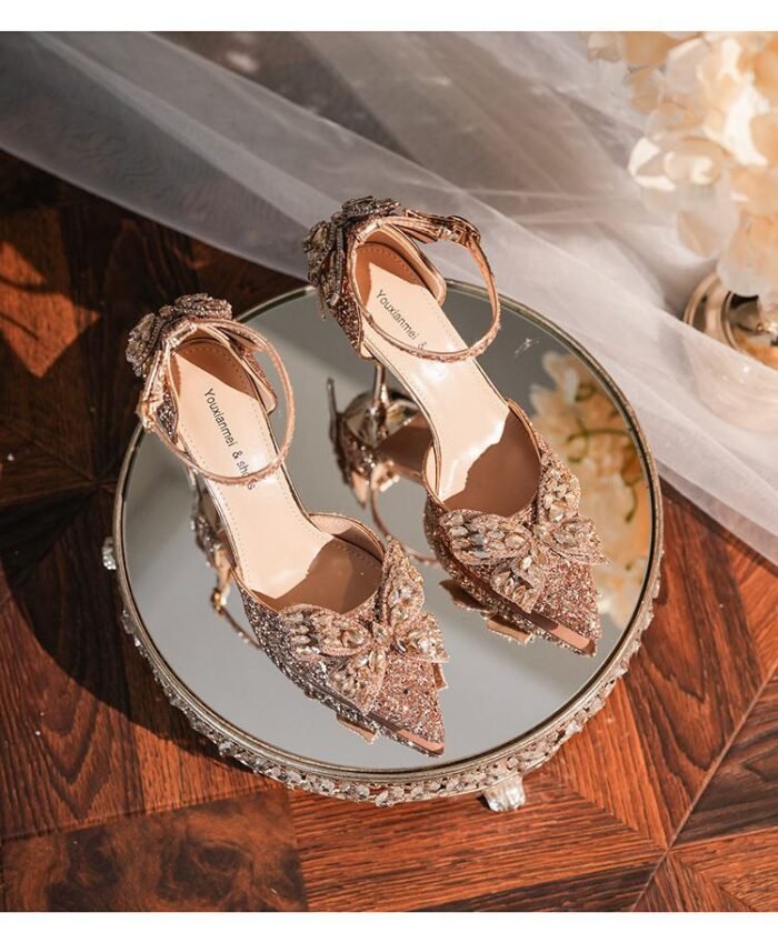 Elegant Glitter Bridal Heels with Crystal Butterfly  N0005