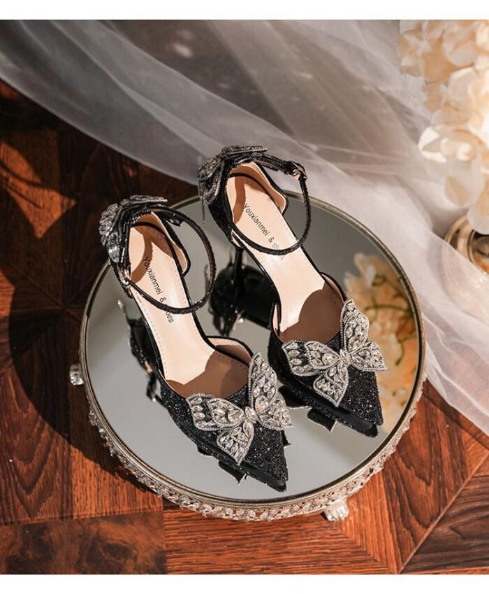 Elegant Glitter Bridal Heels with Crystal Butterfly  N0005