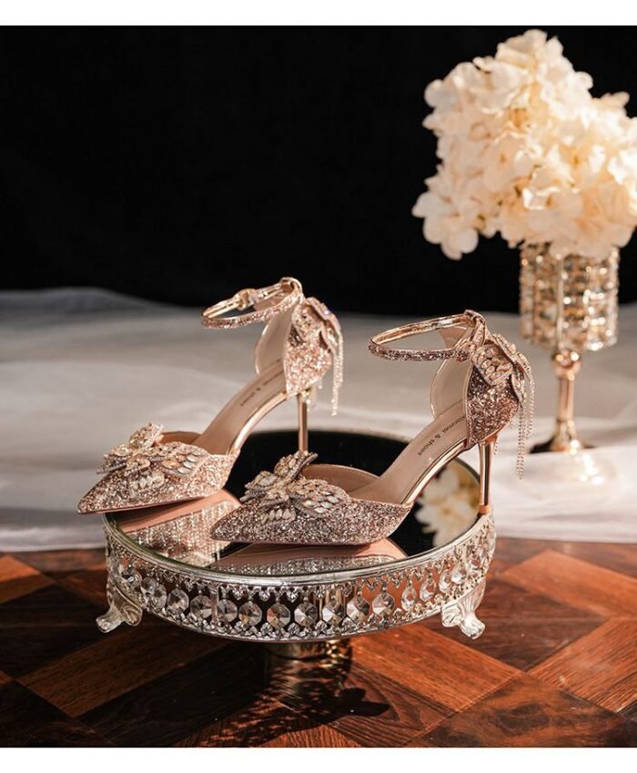 Elegant Glitter Bridal Heels with Crystal Butterfly  N0005