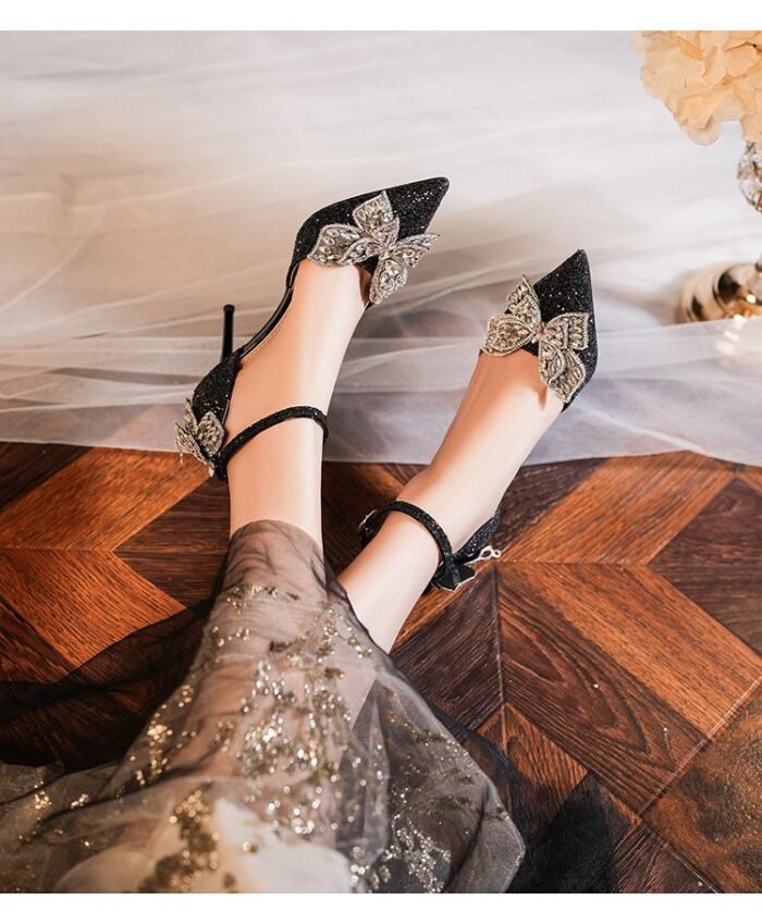 Elegant Glitter Bridal Heels with Crystal Butterfly  N0005
