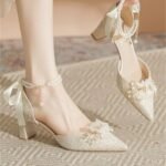 Elegant Lace Pearl Wedding Shoes for Women 6cm heel- N0195