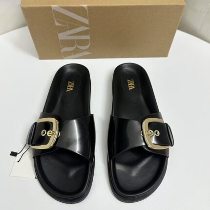 Zara Women's Black Buckle Slide - Z0064