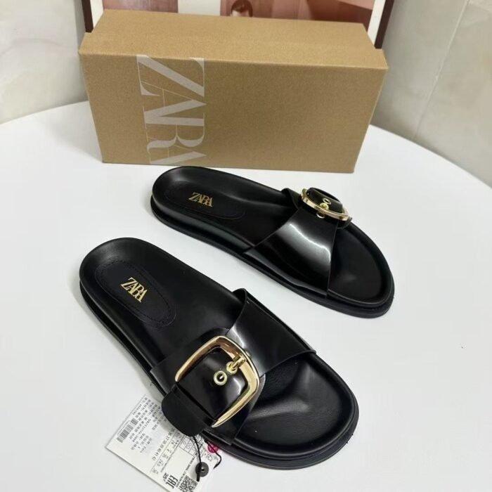 Zara Women's Black Buckle Slide - Z0064