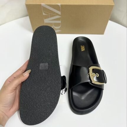 Zara Women's Black Buckle Slide - Z0064