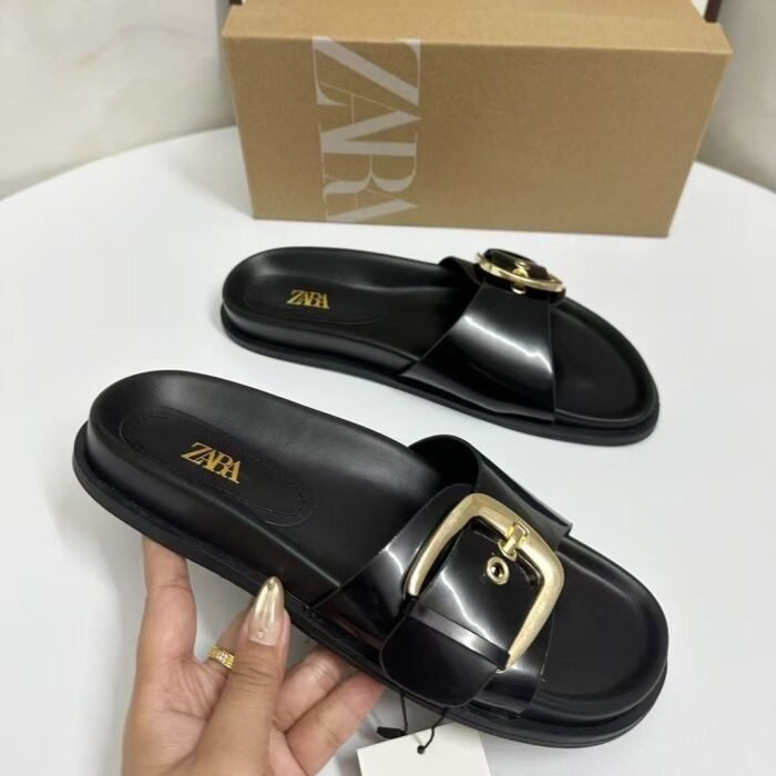 Zara Women's Black Buckle Slide - Z0064
