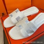 Hermes Style H-Cut Women's Leather Slide Sandals - C0049