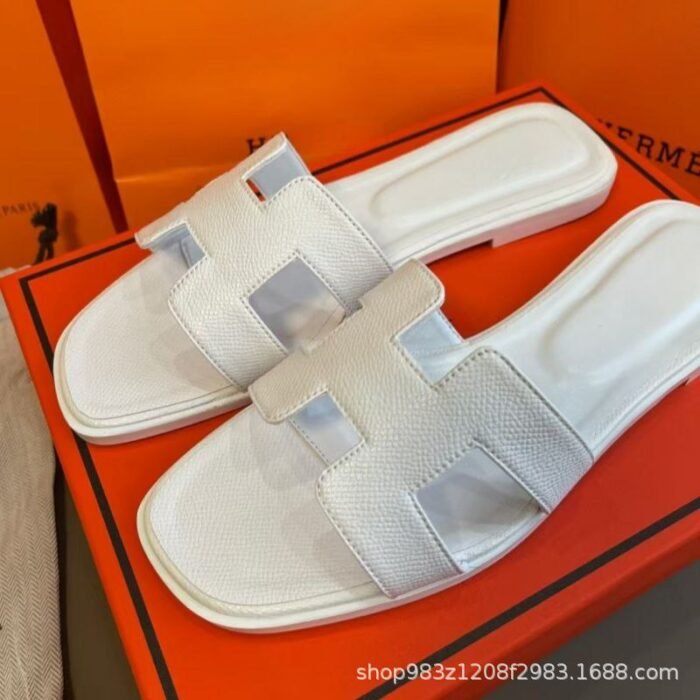 Hermes Style H-Cut Women's Leather Slide Sandals - C0049