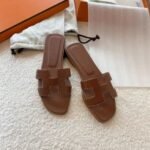 Hermes Style H-Cut Women's Leather Slide Sandals - C0049