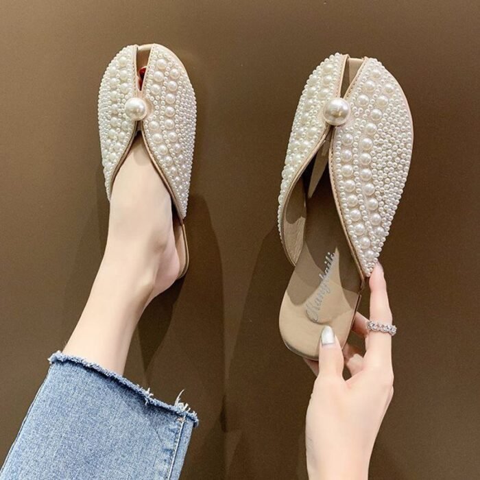 Elegant Pearl Embellished Slippers - NS0038