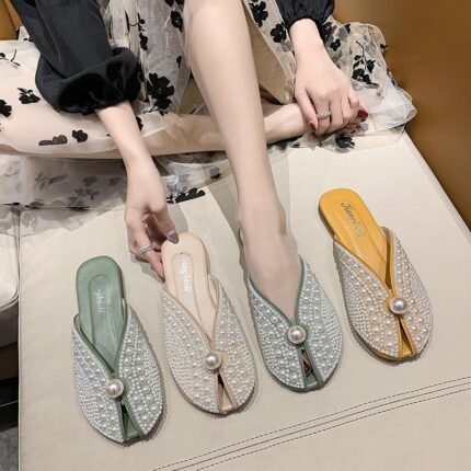 Elegant Pearl Embellished Slippers - NS0038