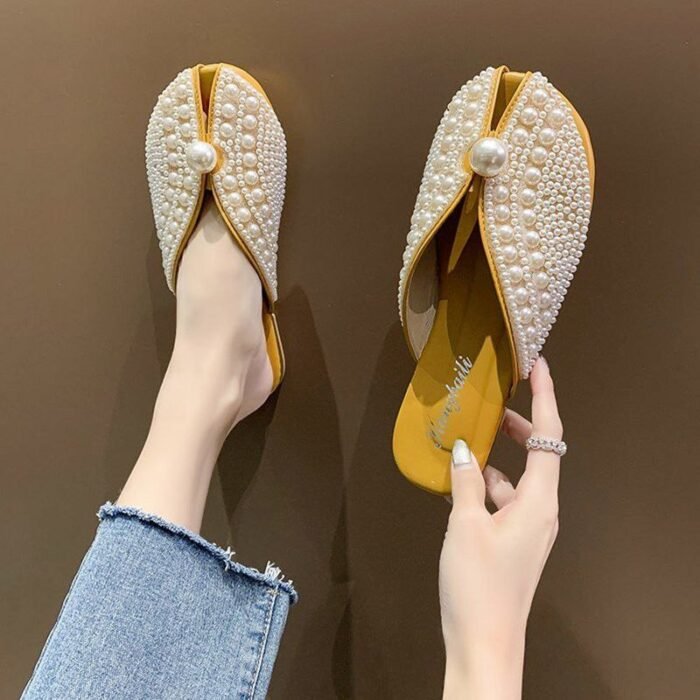 Elegant Pearl Embellished Slippers - NS0038