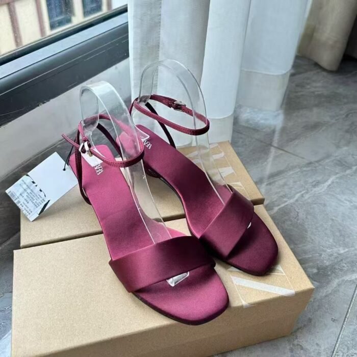 Zara Satin Low Heel Strappy Sandals - Z0148