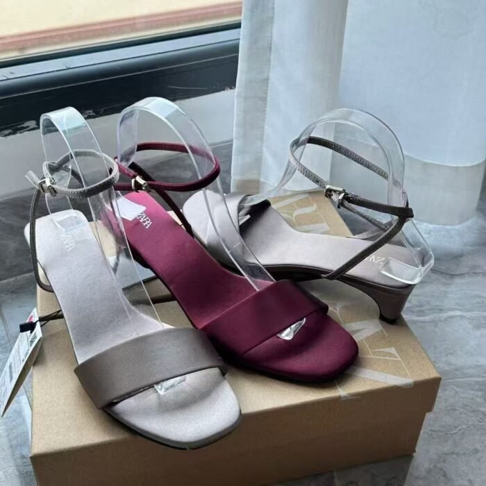 Zara Satin Low Heel Strappy Sandals - Z0148
