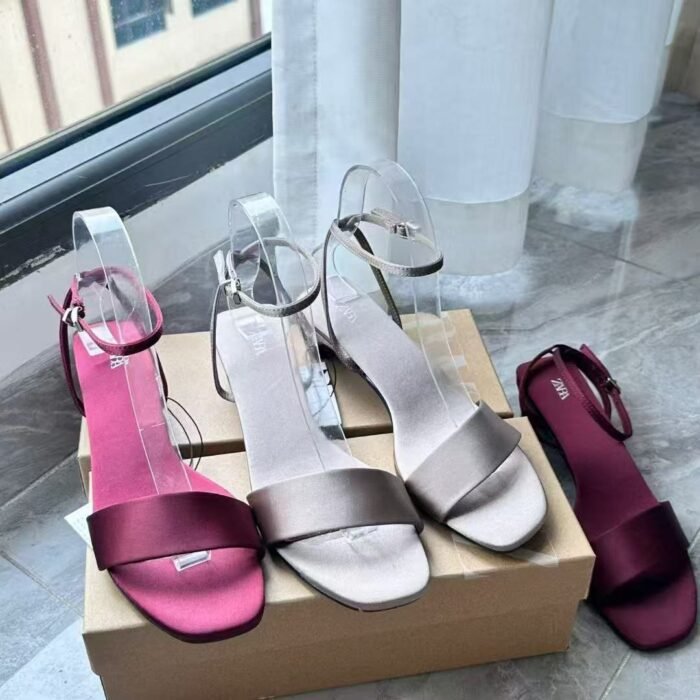 Zara Satin Low Heel Strappy Sandals - Z0148