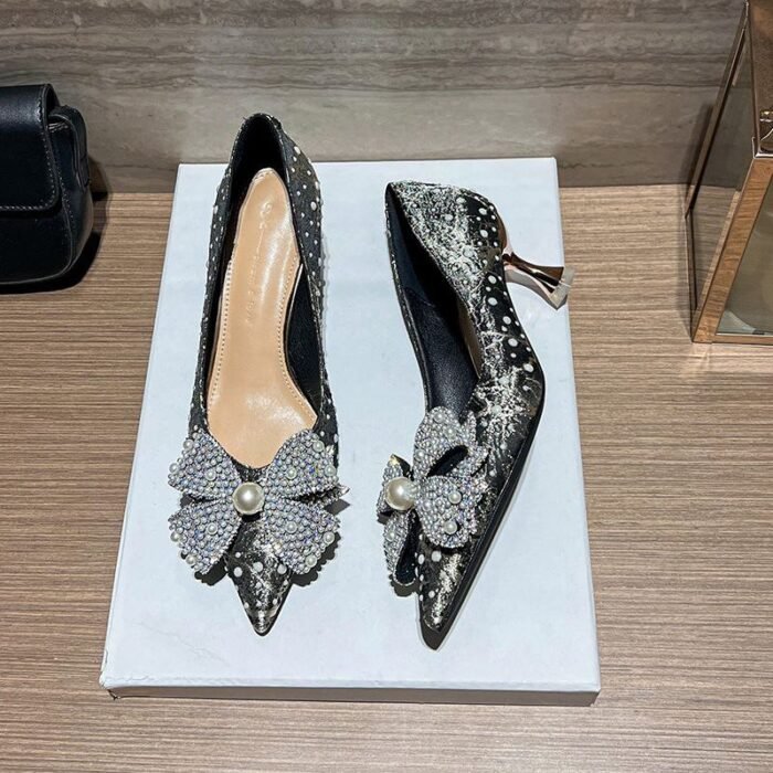 Luxury Pearl Bowknot Crystal High Heels  - N0031