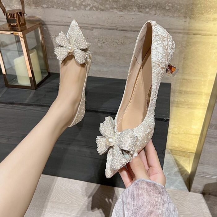 Luxury Pearl Bowknot Crystal High Heels  - N0031